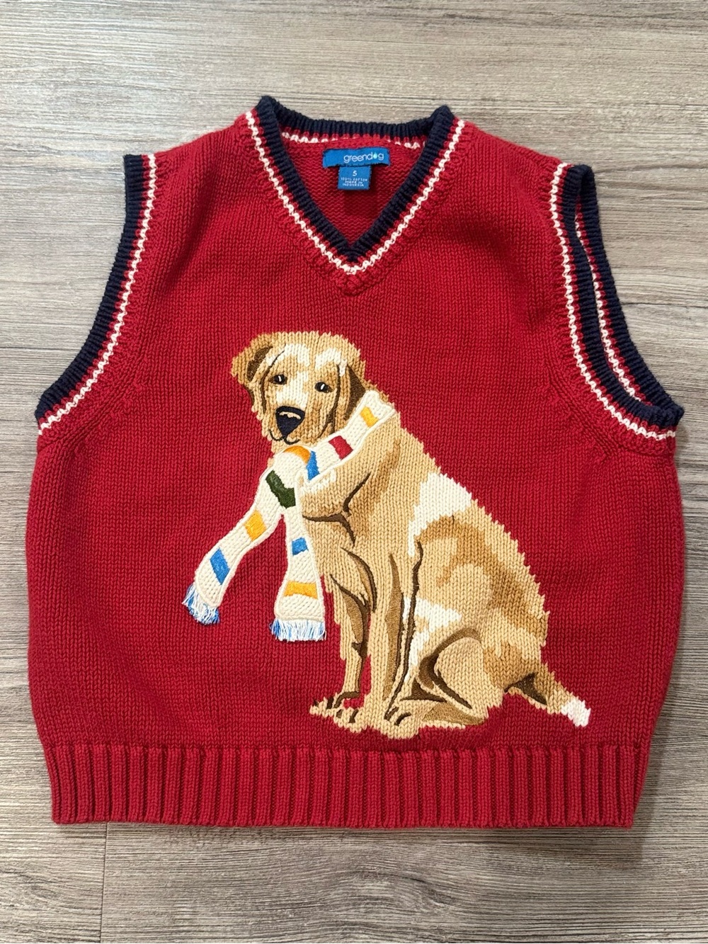 Green Dog Boys Dog Sweater Vest Size 5 Red Knit Labrador Puppy Cotton